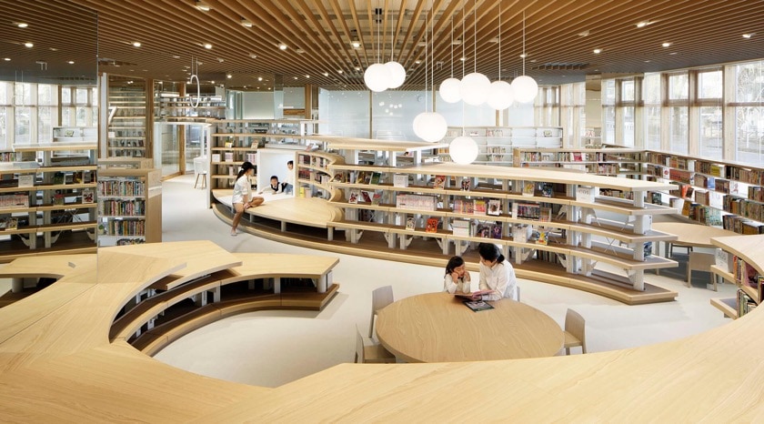 A children's books section of the Kikuchi City Central Library