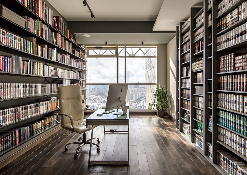 Industrial style home office - best home library concepts