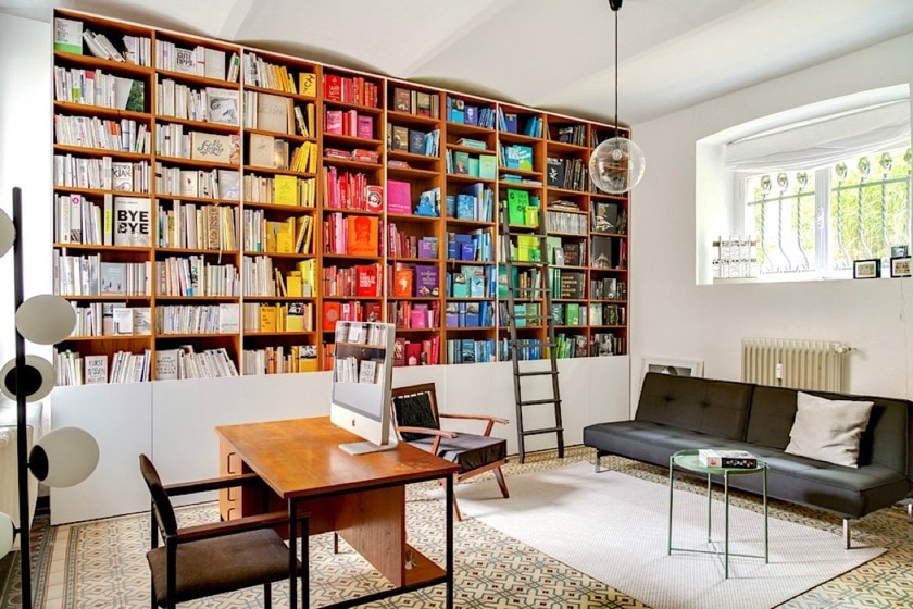 Multicolored home library in modern style