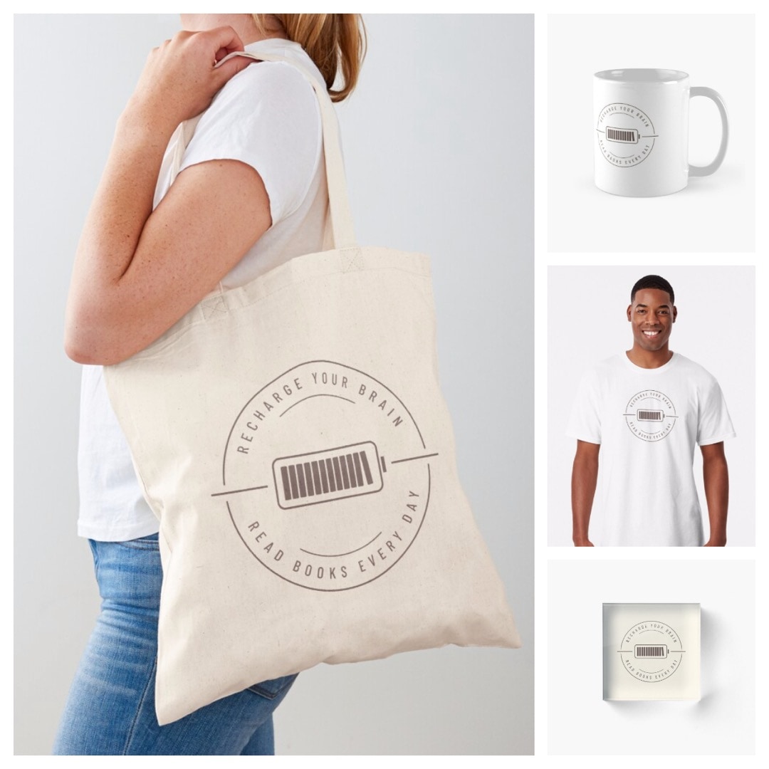 Recharge your brain read books tote bag tshirt mug